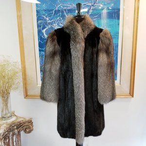 Mink Fur Coat with Fox Sleeves and Collar.